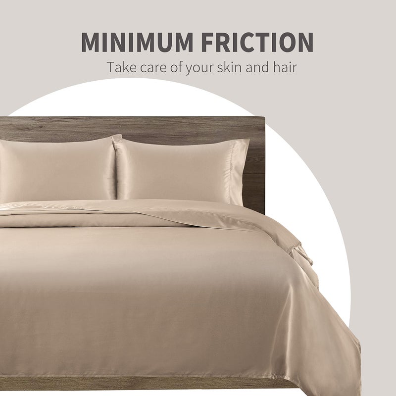 Cobedzy 4 Piece Luxury Queen Sheet Set, Taupe Satin Sheet Set, Soft Silky Bed Sheets Queen Set with 1 Deep Pocket Fitted Sheet 1 Flat Sheet 2 Satin Pillowcases - Image 4